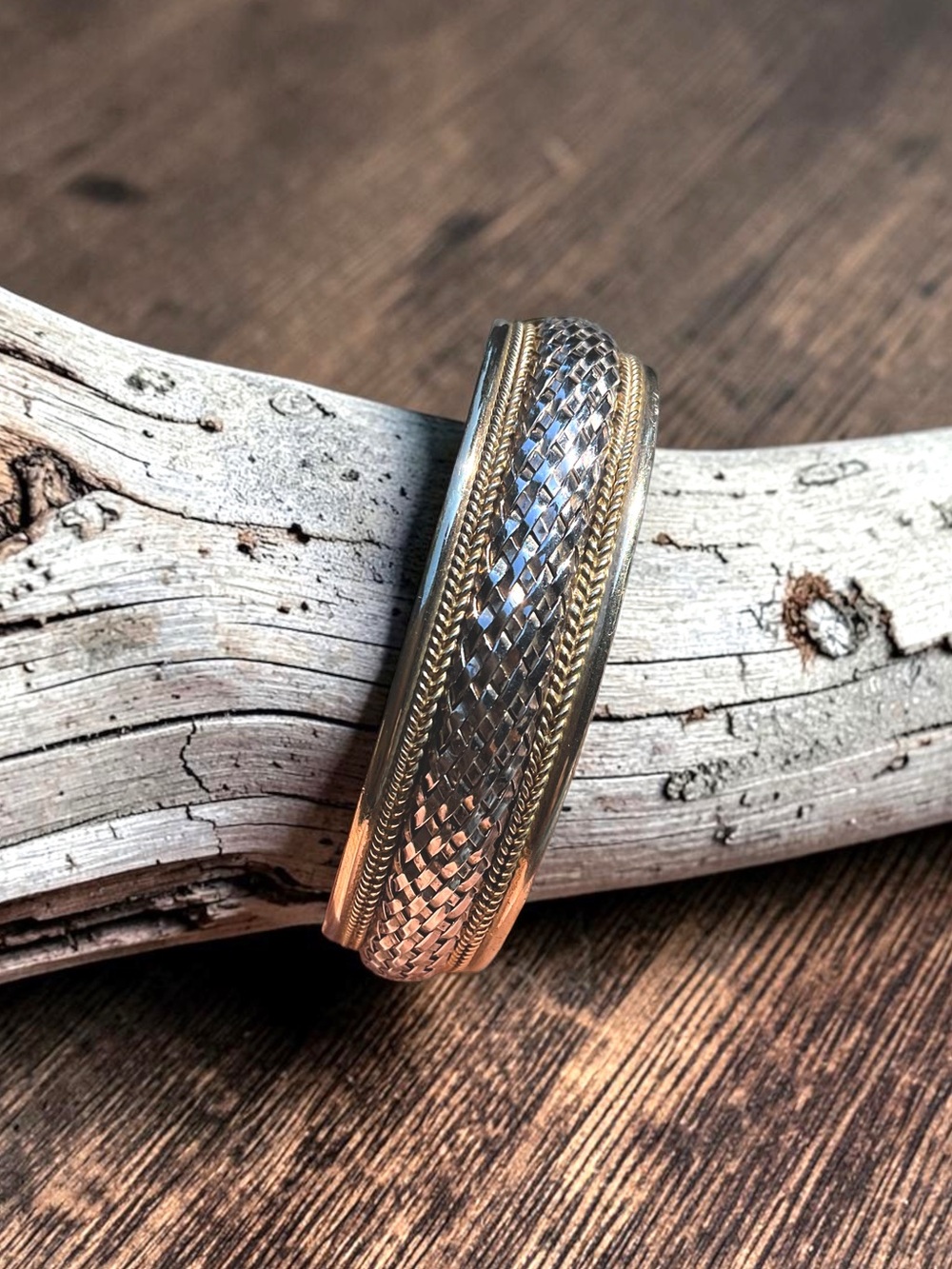 🌺Vintage Sterling Cuff Bracelet W/Gold Accents